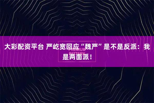 大彩配资平台 严屹宽回应“魏严”是不是反派：我是两面派！